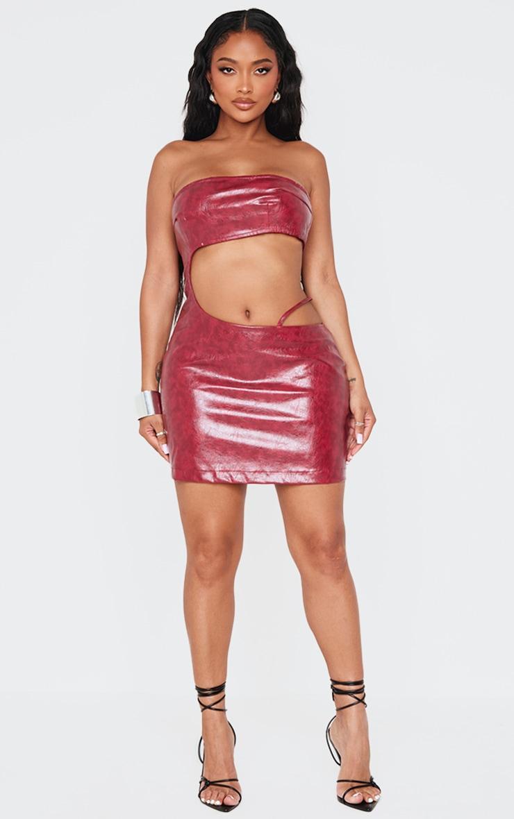 Shape Red Washed Faux Leather Cut Out Dress Product Image