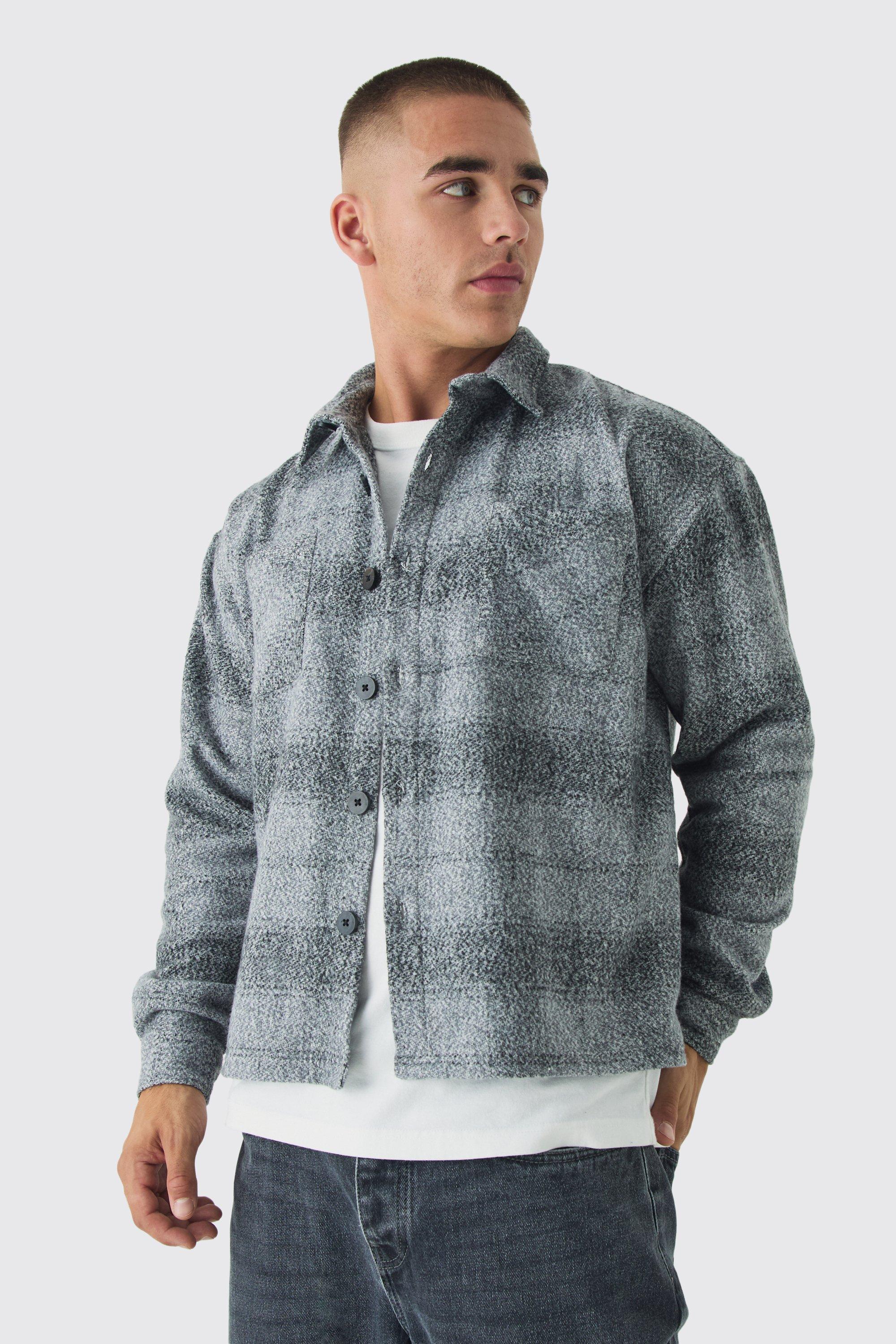 Oversized Heavyweight Brushed Plaid Overshirt | boohooMAN USA Product Image