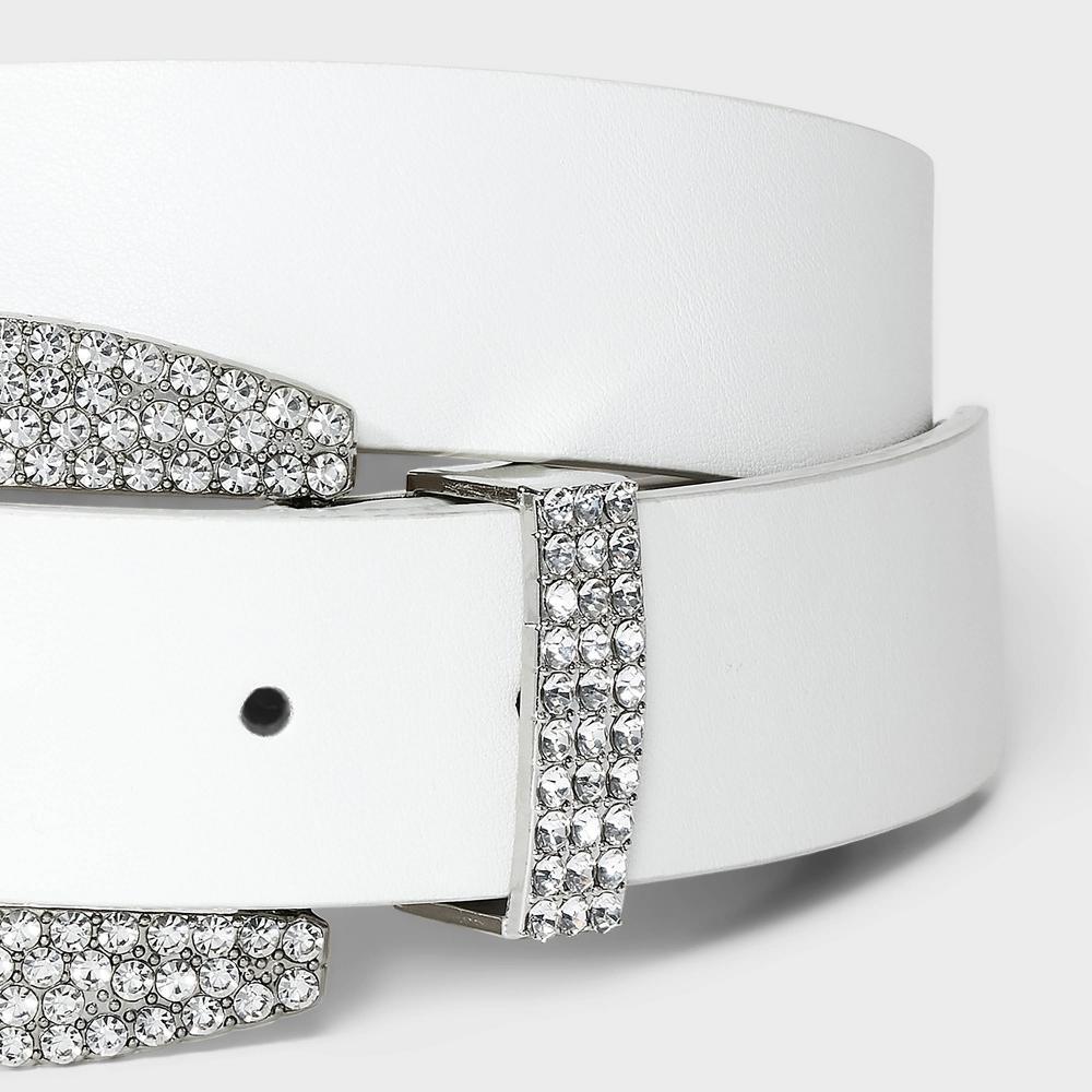 Womens Rhinestone Buckle Belt - Wild Fable White Product Image