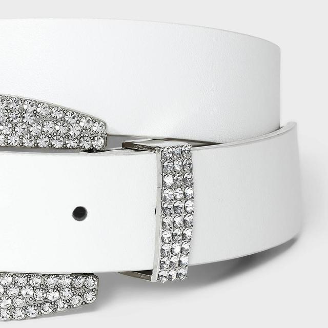 Womens Rhinestone Buckle Belt - Wild Fable White Product Image