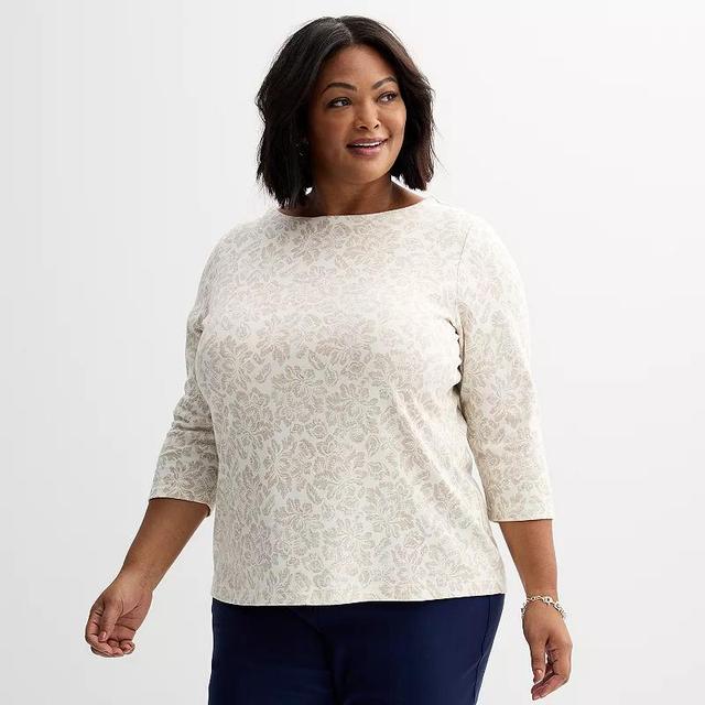 Plus Size Croft & Barrow Boatneck Top, Womens Ivory Damask Product Image