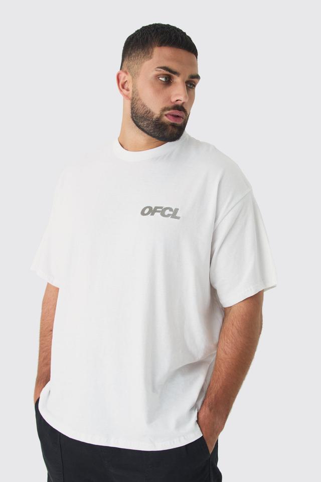 Plus Oversized OFCL Embroidered T-shirt In White | boohooMAN USA Product Image