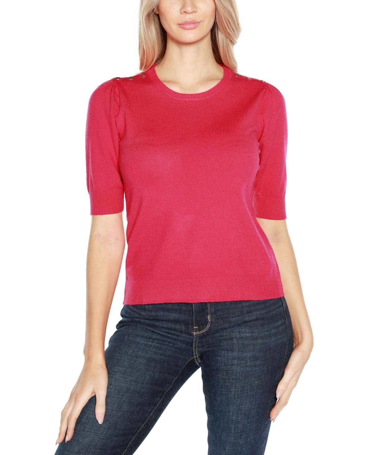 Belldini Womens Rivet- Detail Puff-Sleeve Sweater product image