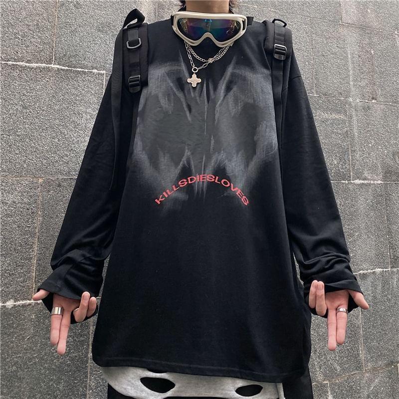 Long Sleeve Crew Neck Printed Oversized T-Shirt Product Image