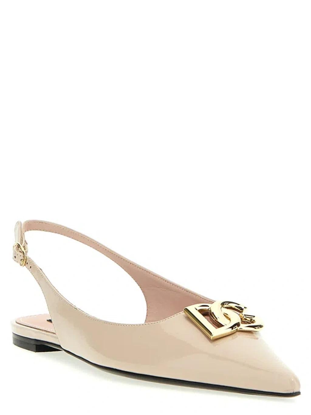 DOLCE & GABBANA Logo Slingback Ballet Flats Flat Shoes In Pink Product Image