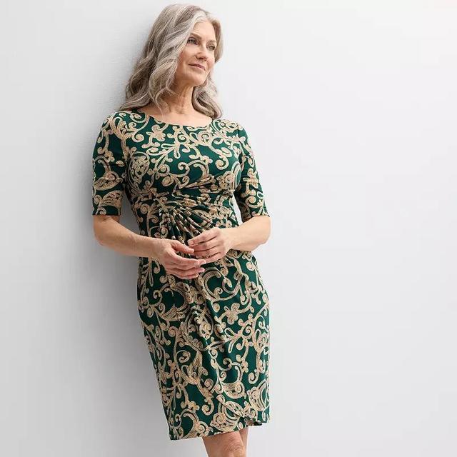 Womens Connected Apparel Printed Elbow Sleeve Dress Green Product Image