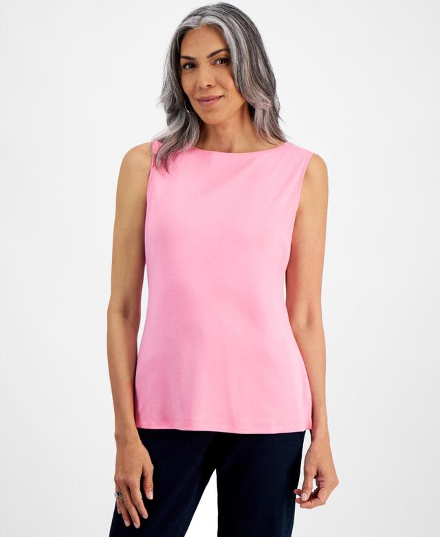 Women's Cotton Boat-Neck Sleeveless Top, Created for Macy's Product Image