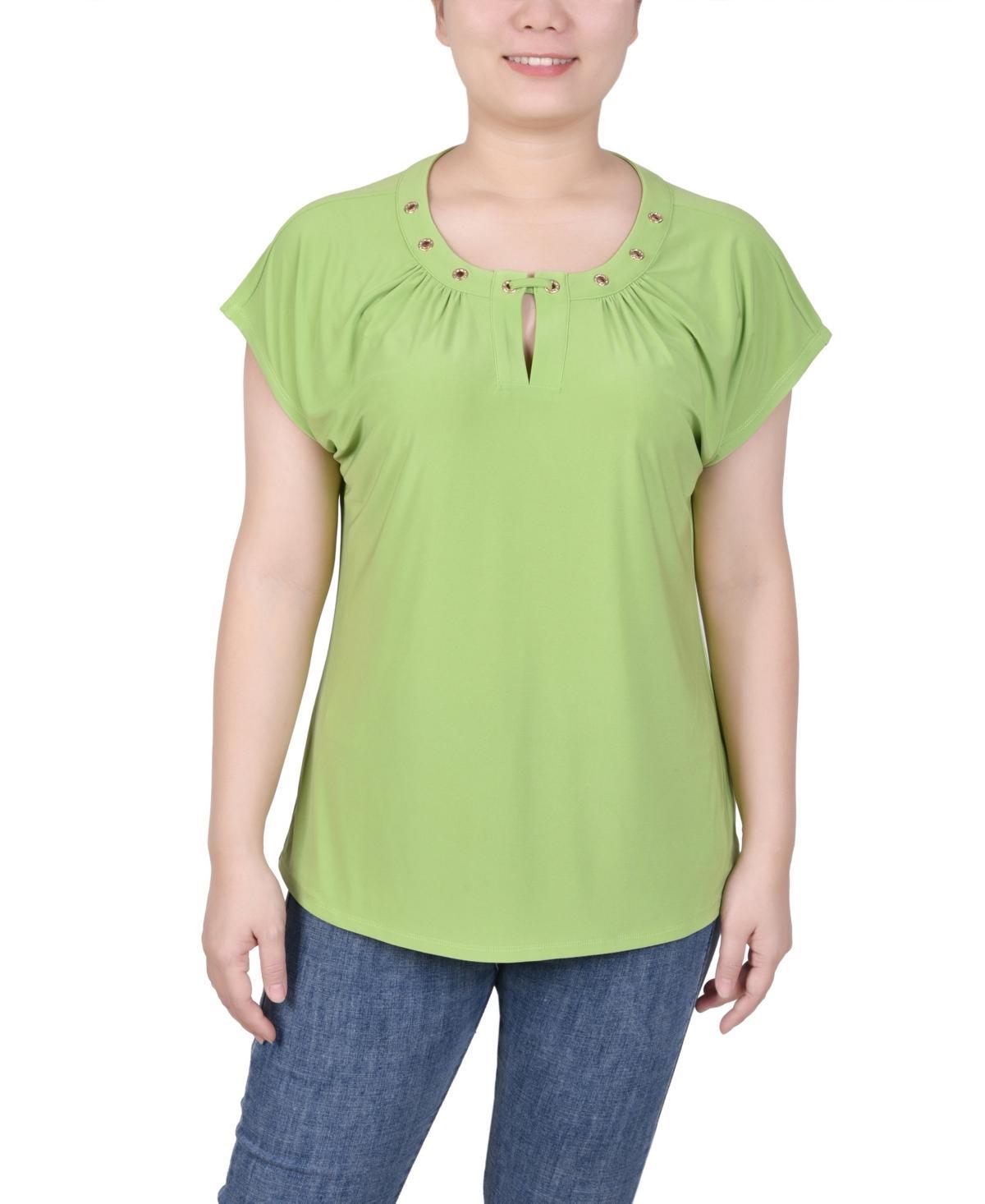 Ny Collection Petite Grommet Neck Knit Short Extended Sleeve Top Product Image