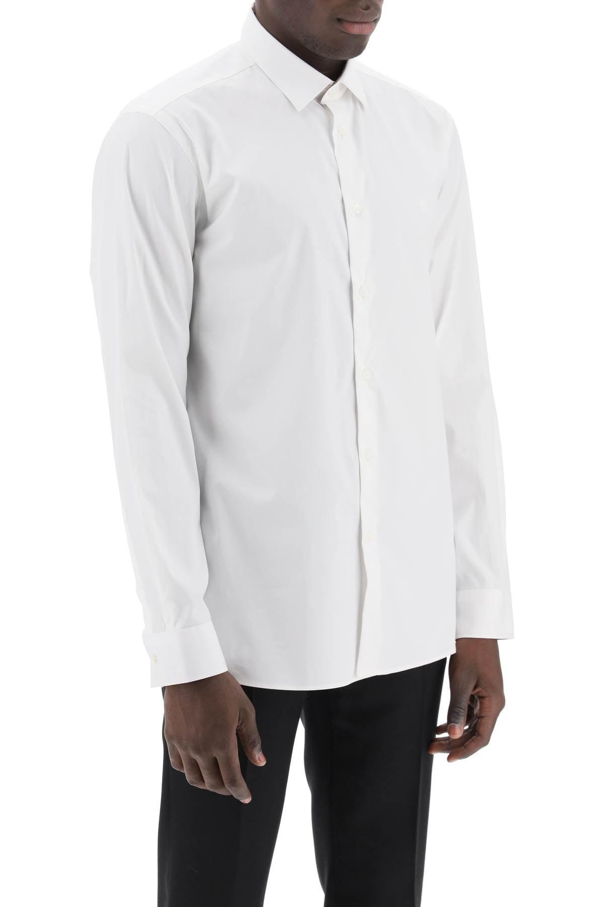 BURBERRY White Long Sleeve Shirt With Tonal Logo Embroidery In Stretch Cotton Man Product Image