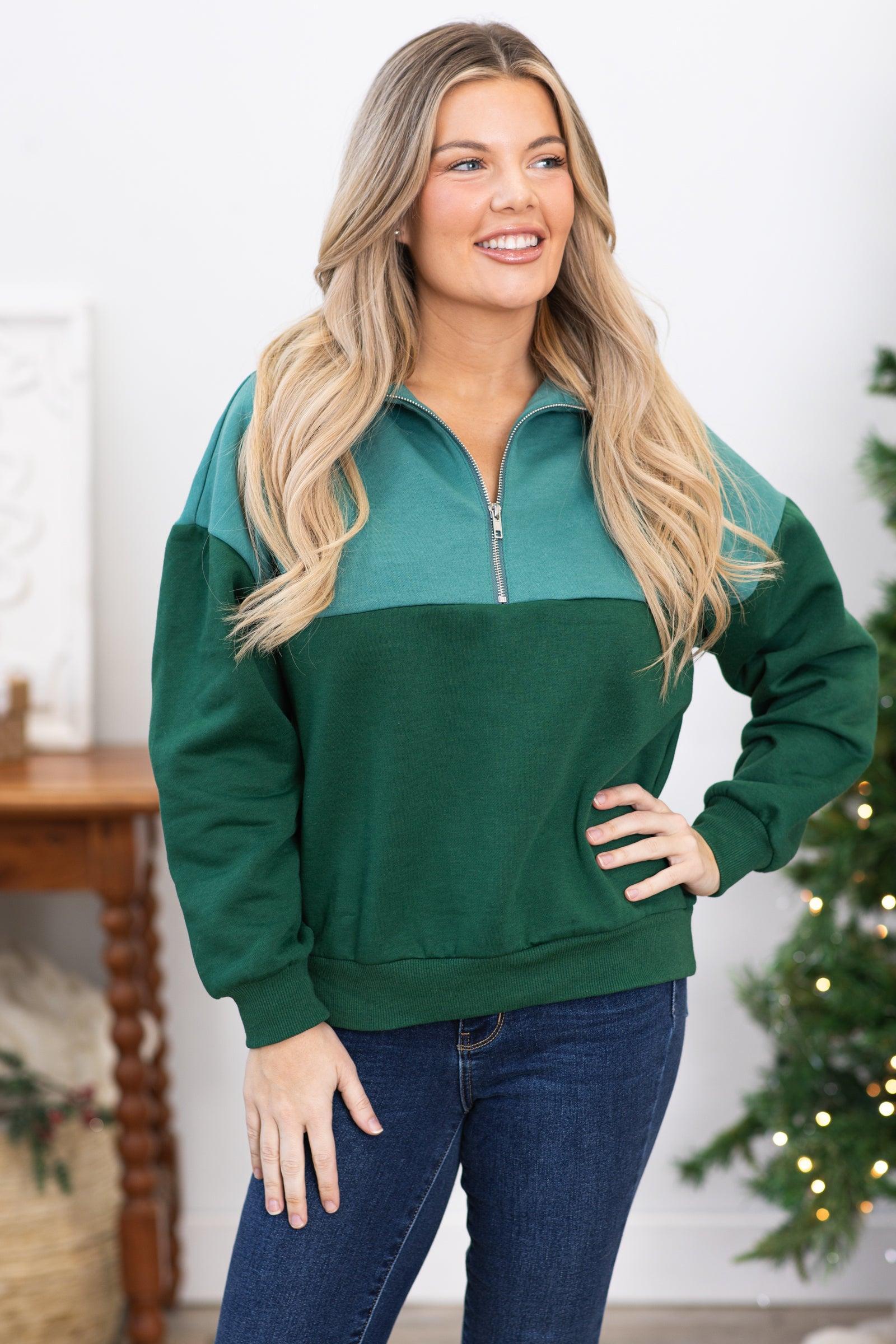 Hunter Green and Mint Colorblock 1/4 Zip Top Product Image