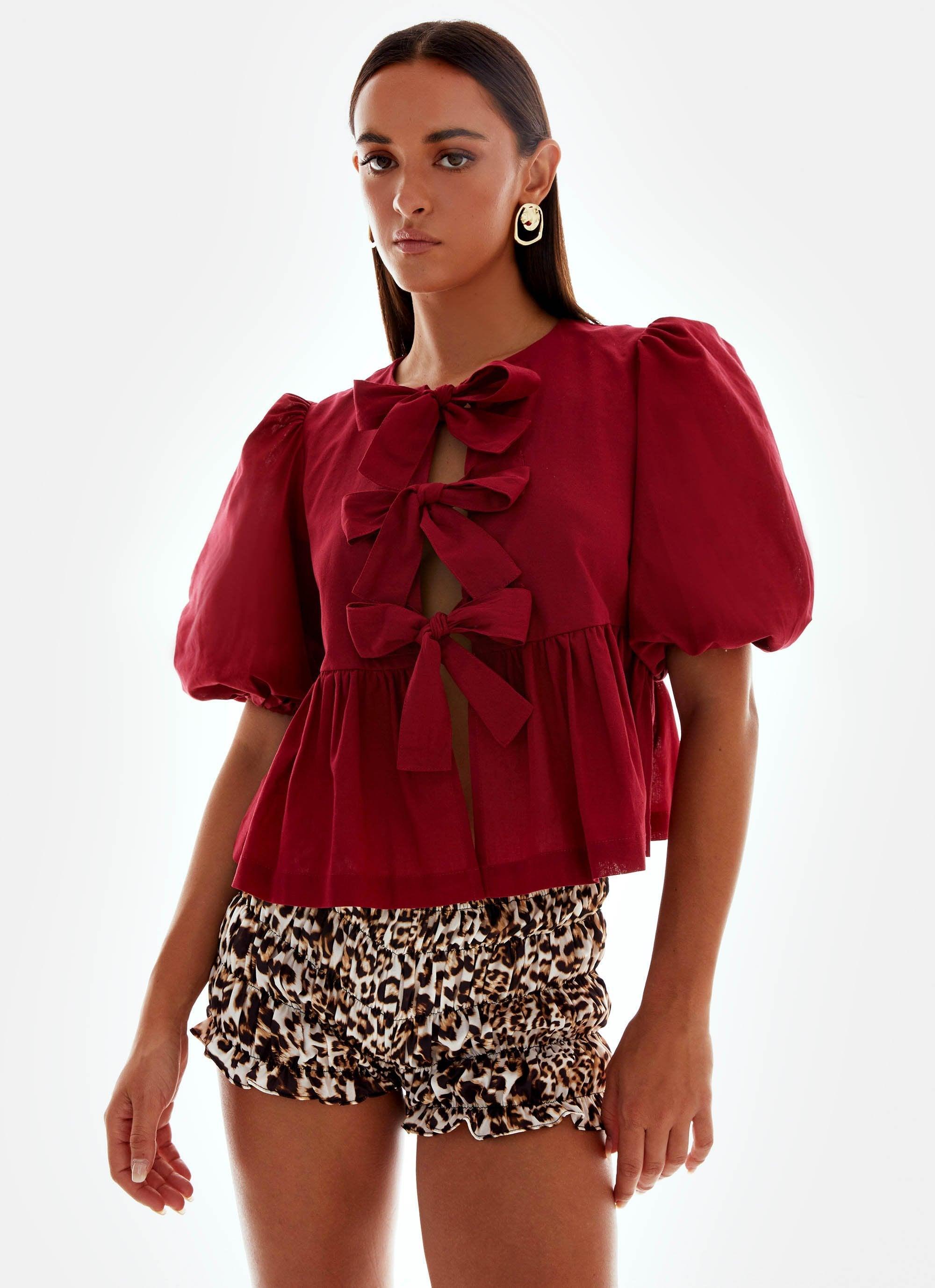 Western Wind Tie Top - Maroon Product Image