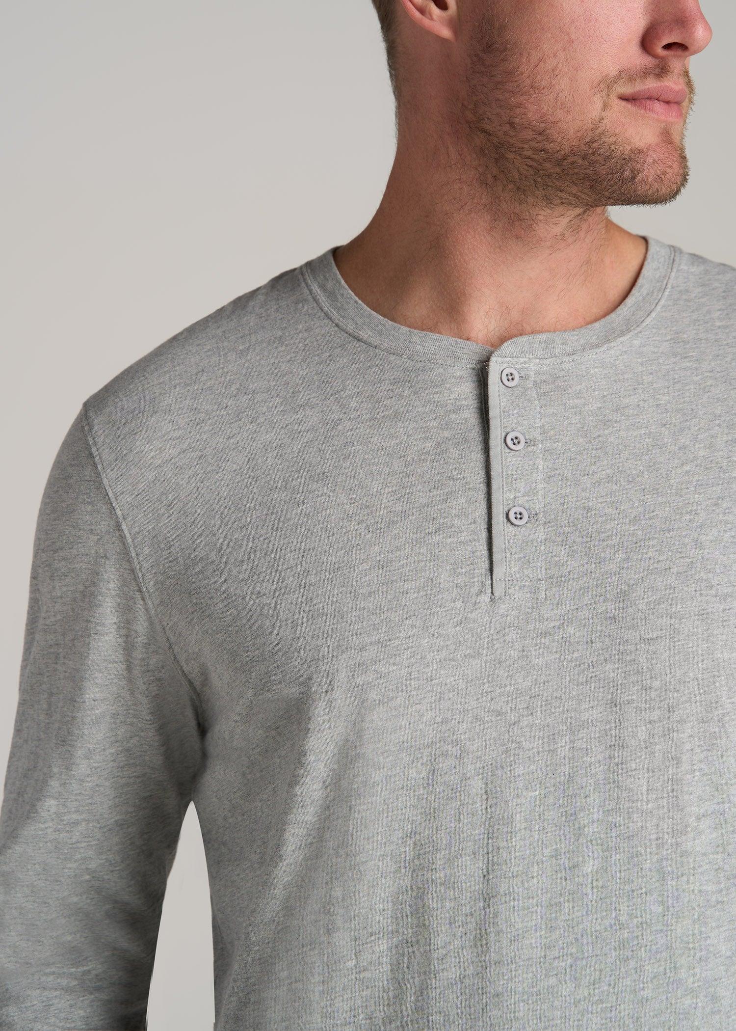 LJ&S Vintage Washed Slub Men's Tall Henley Shirt in Heathered Grey Product Image