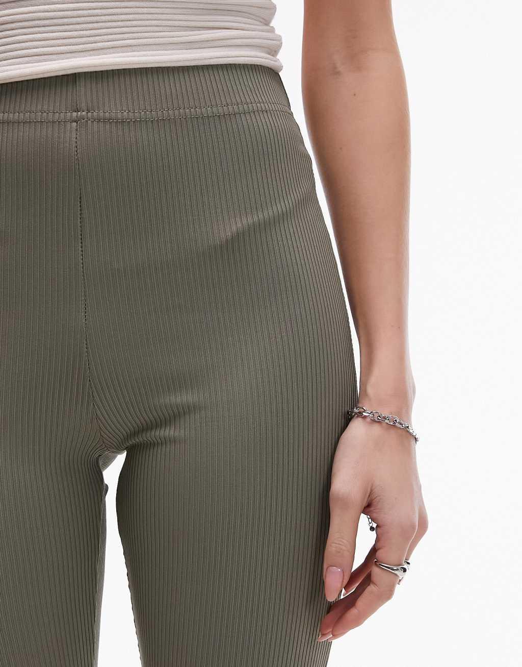 Topshop skinny rib flared pants Product Image