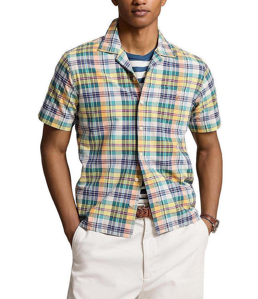 Polo Ralph Lauren Classic Fit Plaid Oxford Short Sleeve Woven Camp Shirt Product Image