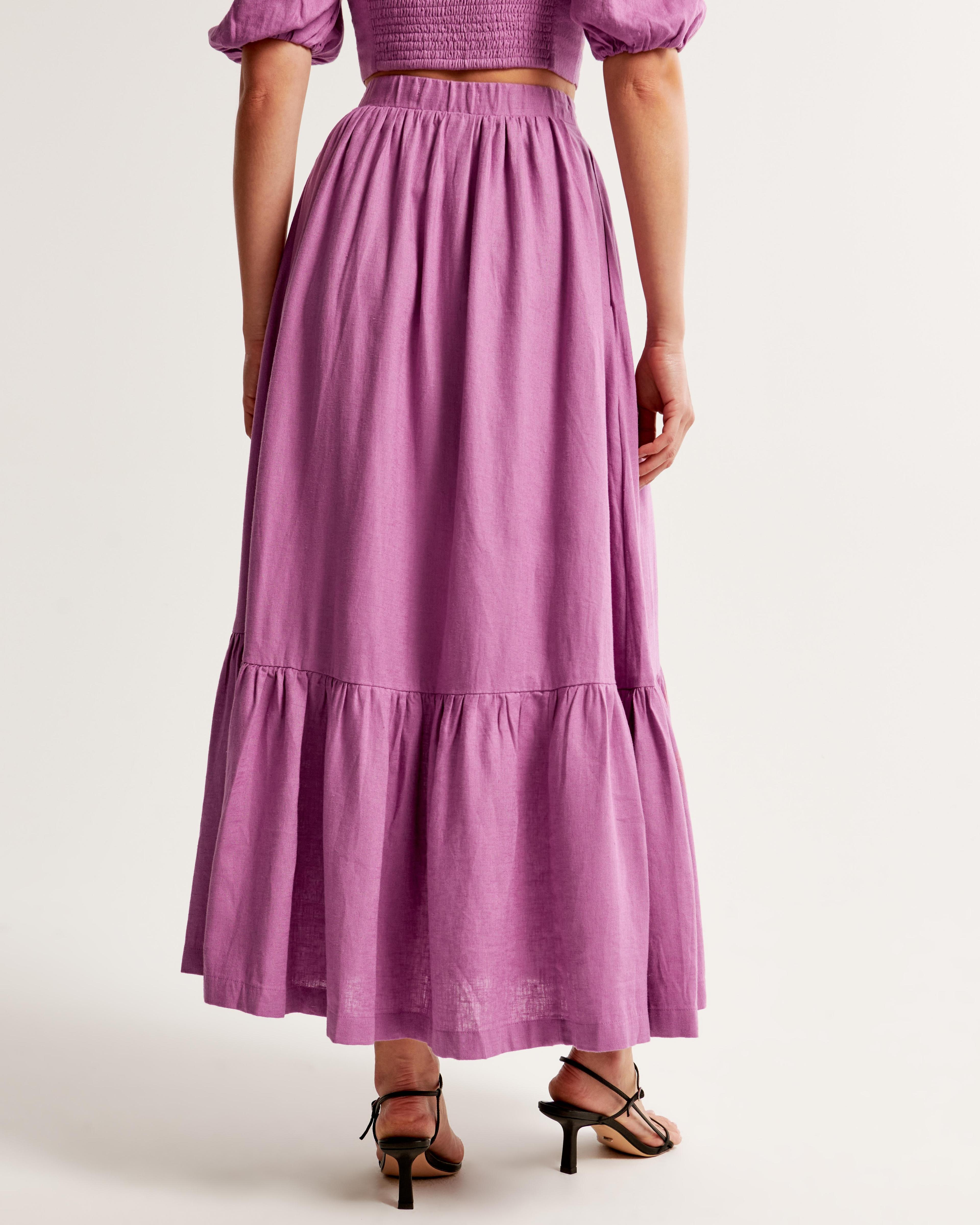 Linen-Blend Tiered Midi Skirt Product Image