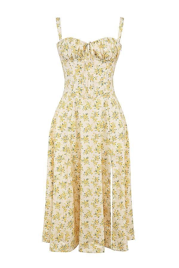 Carmen Buttercup Vintage Floral Print Cotton Bustier Sundress Product Image