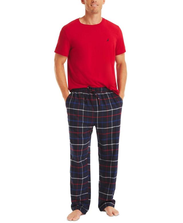 Nautica Mens Plaid Pajama Pants & Solid Pajama T-Shirt Set Product Image