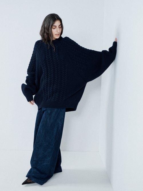 Raey - Oversized Contrast-panel Wool-blend Sweater - Womens - Navy Product Image
