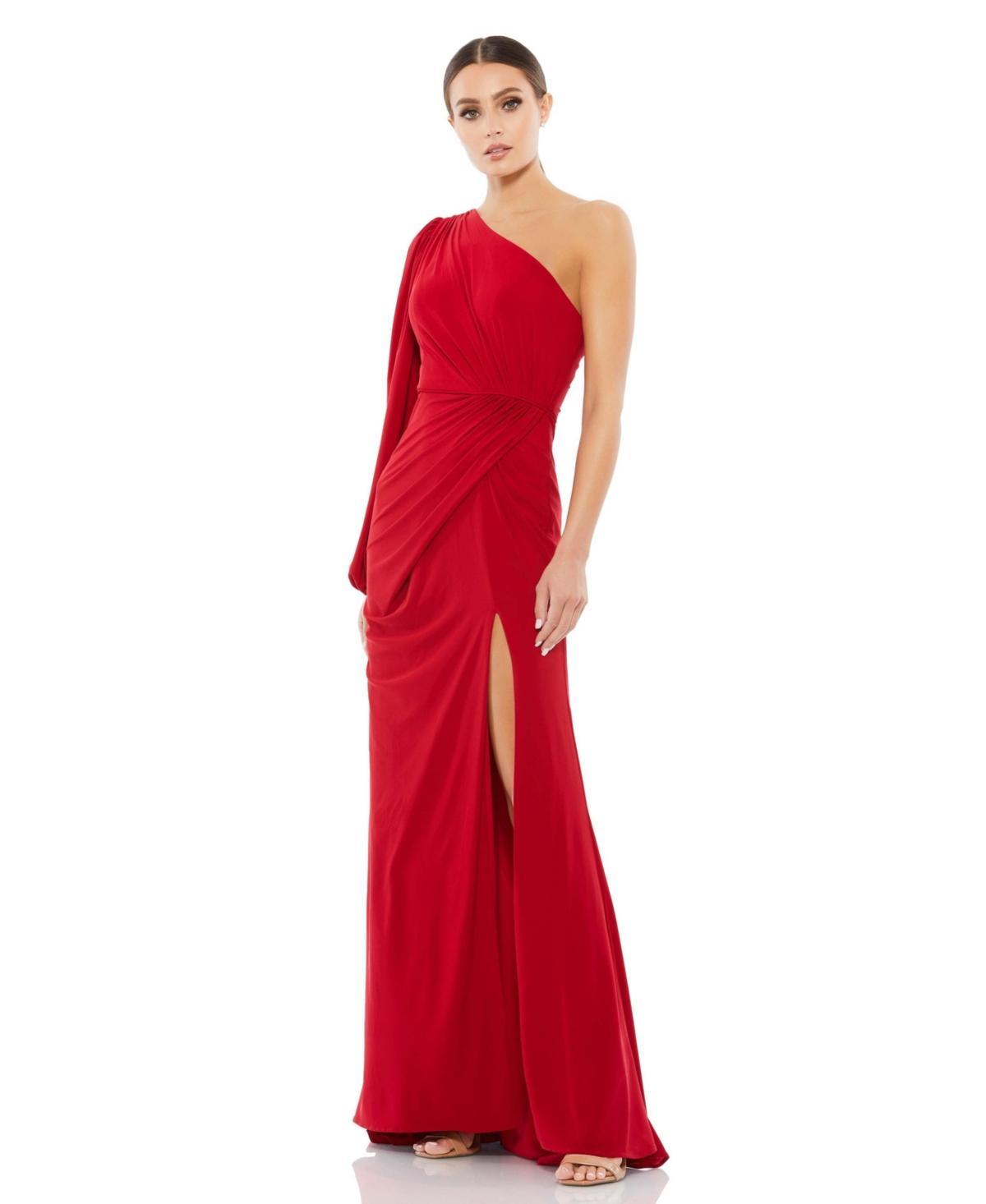 Mac Duggal One-Shoulder Long Sleeve Ruched Jersey Gown Product Image