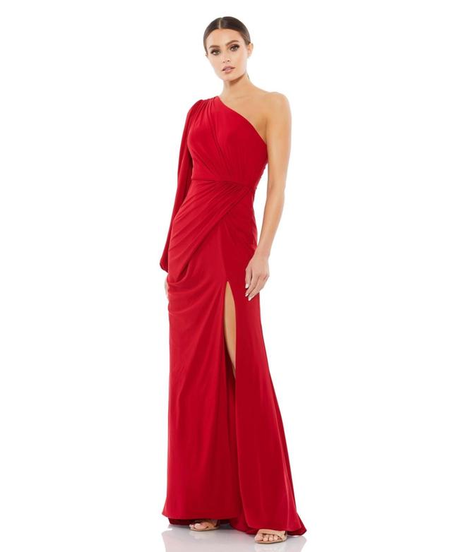 Mac Duggal One-Shoulder Long Sleeve Ruched Jersey Gown Product Image