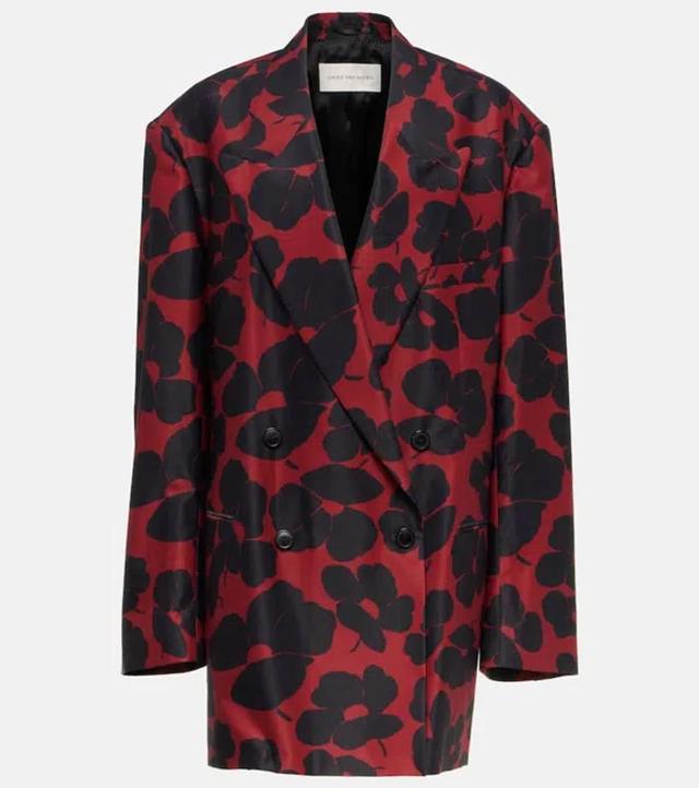 Floral Double-breasted Blazer In Red Product Image