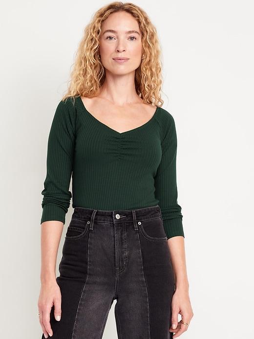 Cinched Rib-Knit Top Product Image