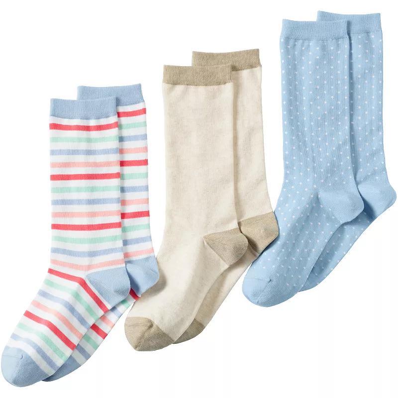 Womens Lands End Seamless Toe Patterned Crew Socks 3-Pack, Womens Product Image