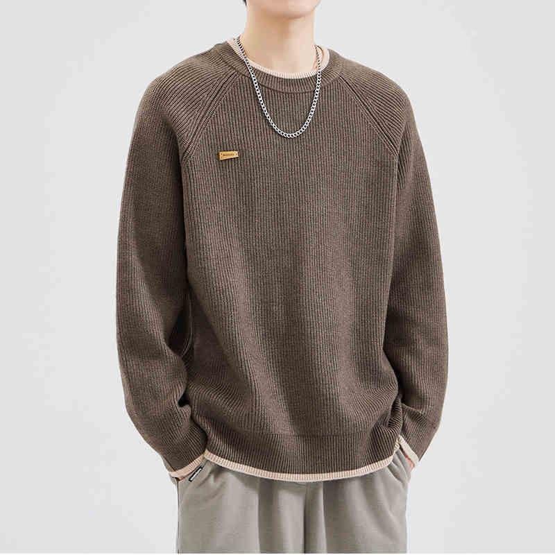 Crew Neck Contrast Trim Ribbed Sweater Product Image