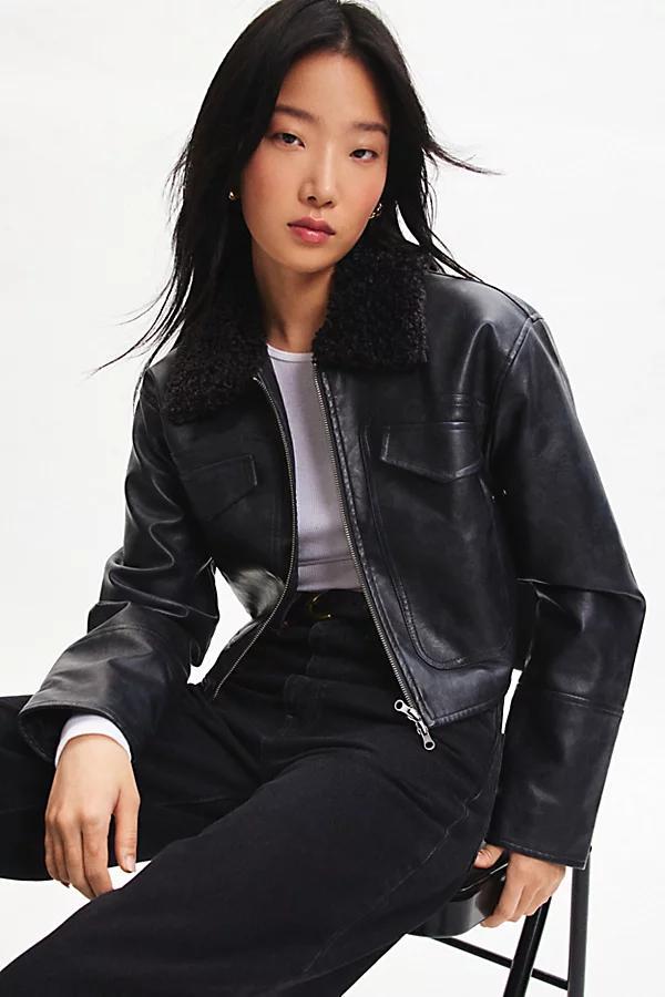 BDG Janine Faux Leather Cropped Aviator Jacket Womens at Urban Outfitters Product Image