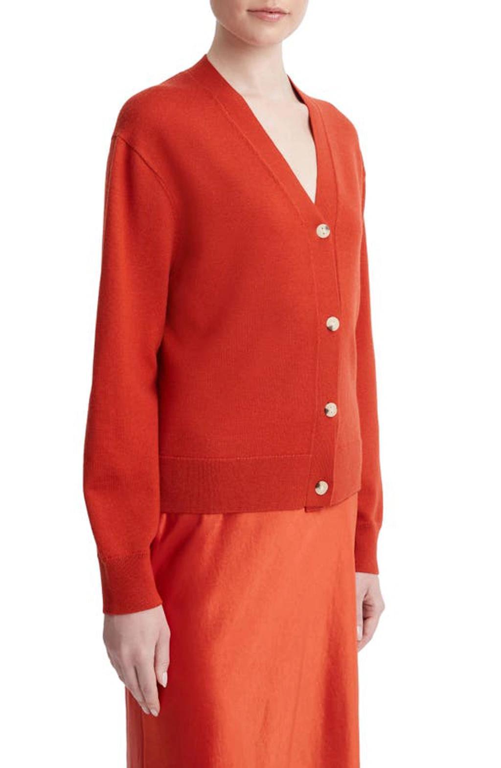 VINCE Wool Cashmere Button-front Cardigan In Vermillion Product Image