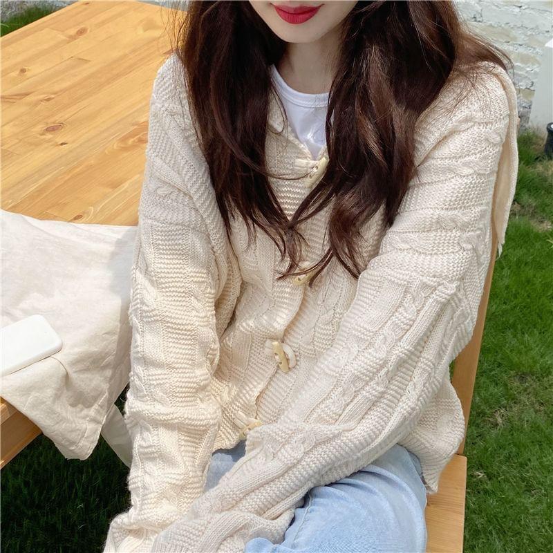 Sailor Collar Plain Cable Knit Toggle Cardigan Product Image