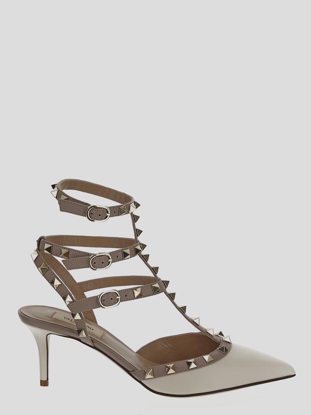 VALENTINO GARAVANI Rockstdu Leather Pumps In Neutrals Product Image