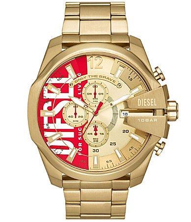 Diesel Mens Mega Chief Quartz Chronograph Gold-Tone Stainless Steel Watch 51mm Product Image