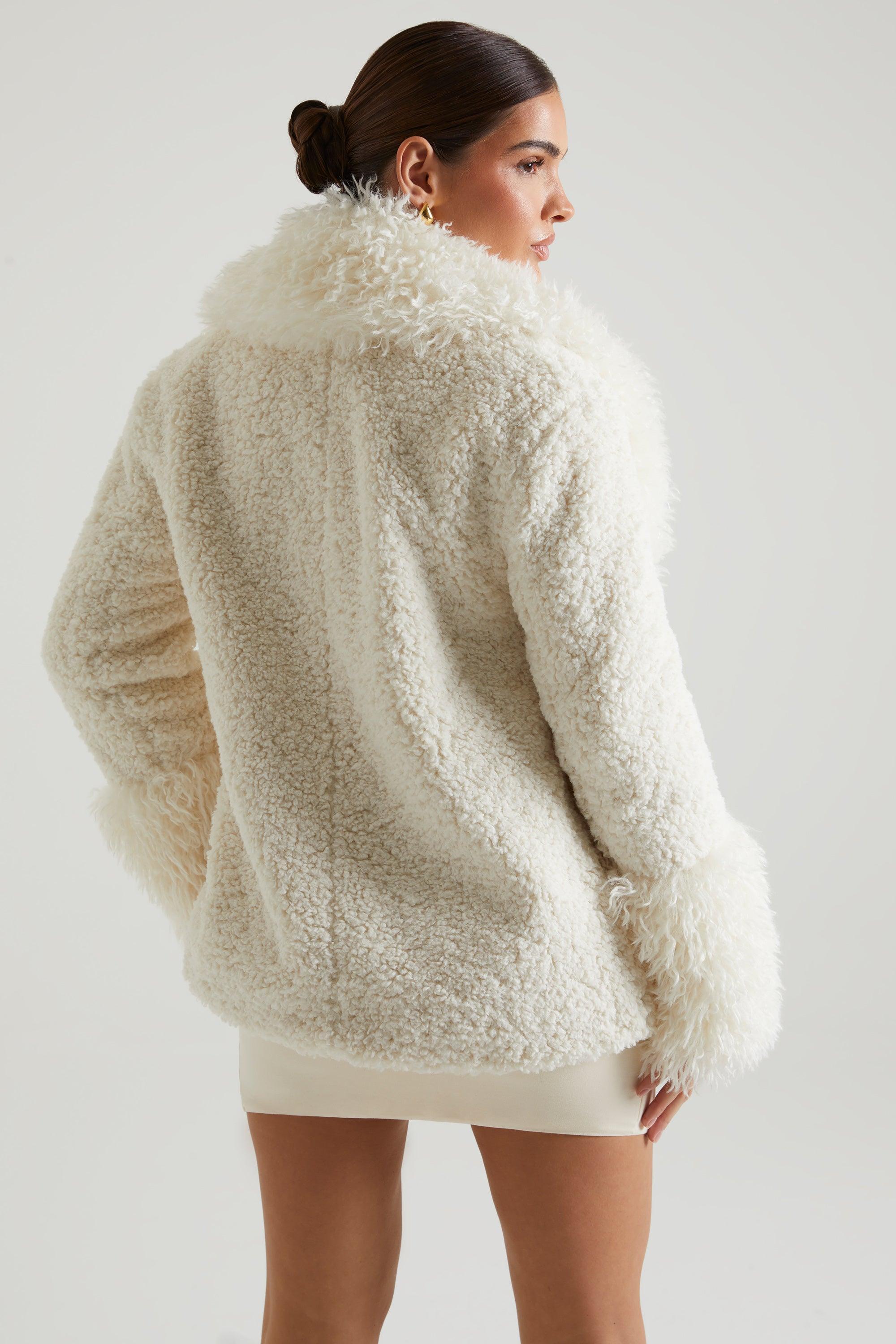 Shearling Coat with Large Front Pockets in Cream Product Image