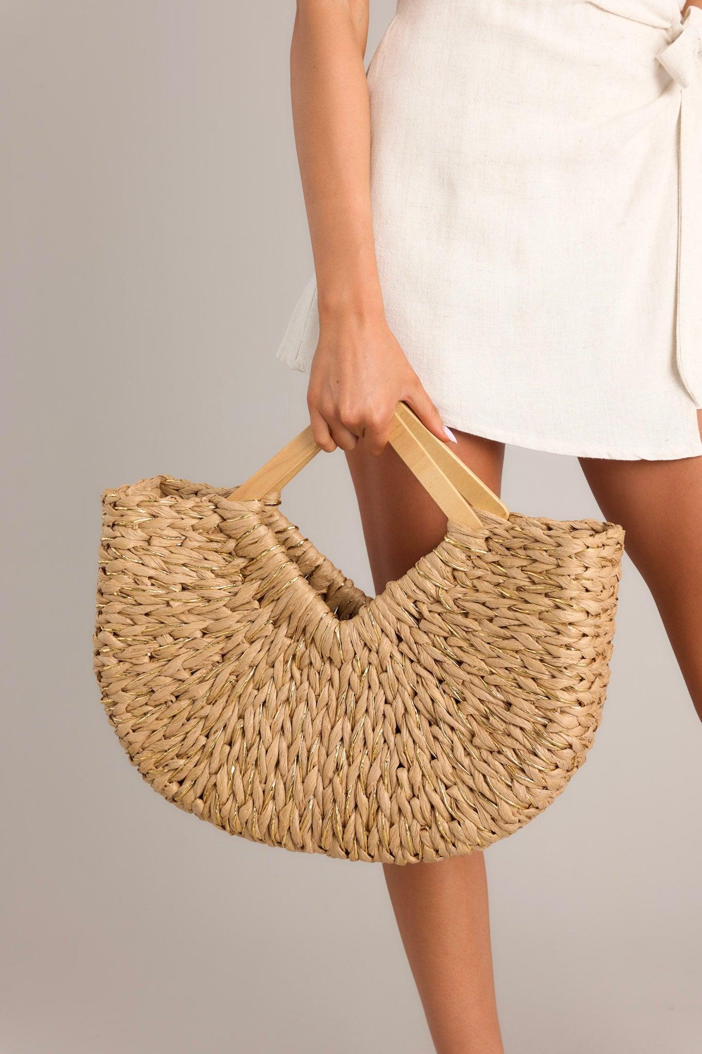 Coastal Cove Tan & Gold Woven Tote Bag Product Image