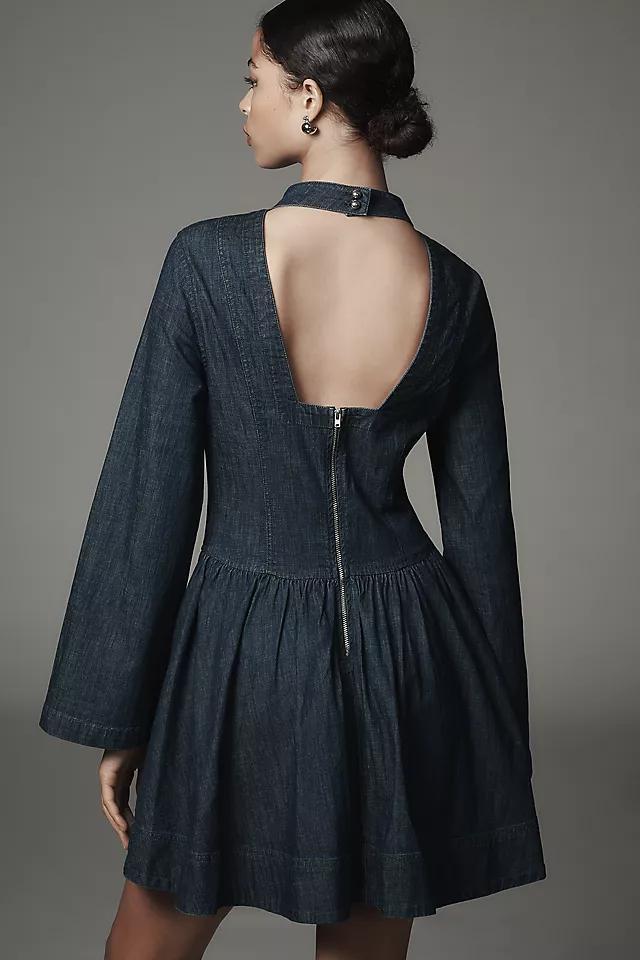 Porridge Long-Sleeve Denim Drop-Waist Mini Dress Product Image