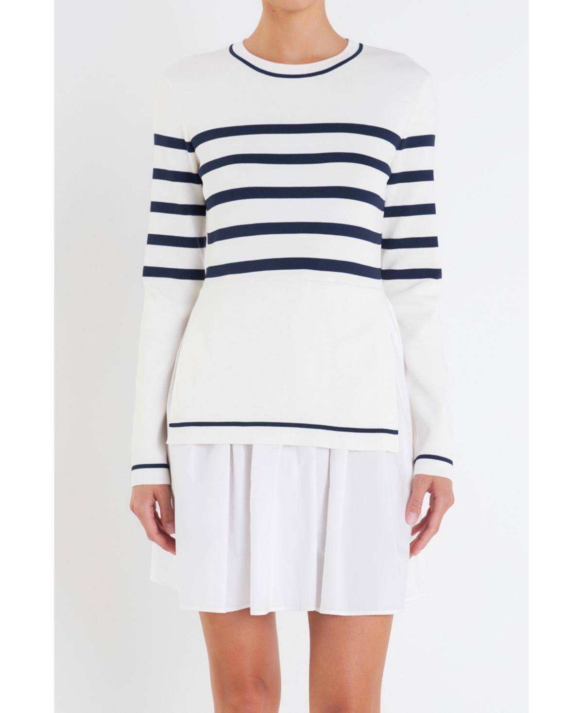 English Factory Womens Stripe Mix Media Dress Product Image