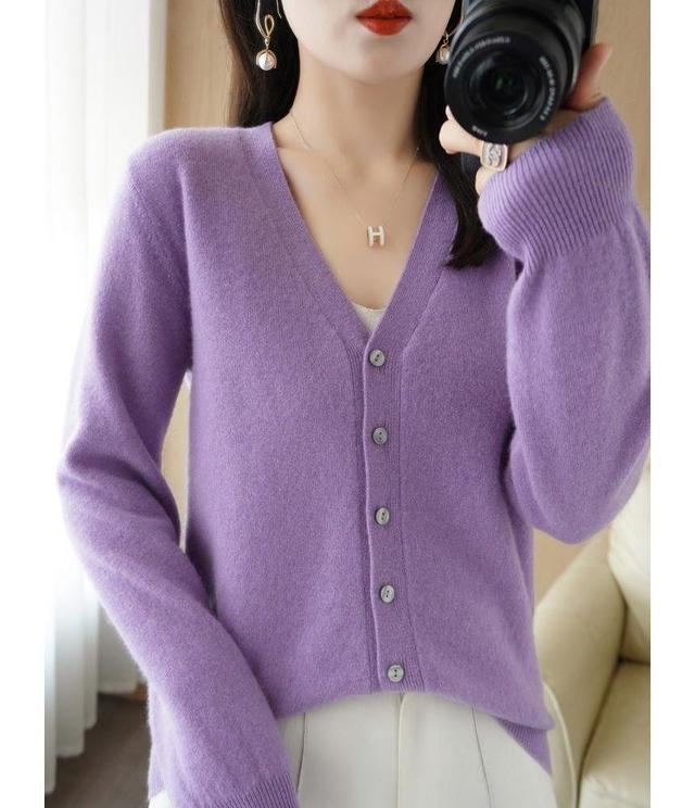 V-Neck Plain Cardigan Product Image