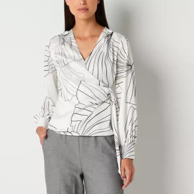 Worthington Womens V Neck Long Sleeve Wrap Shirt Product Image