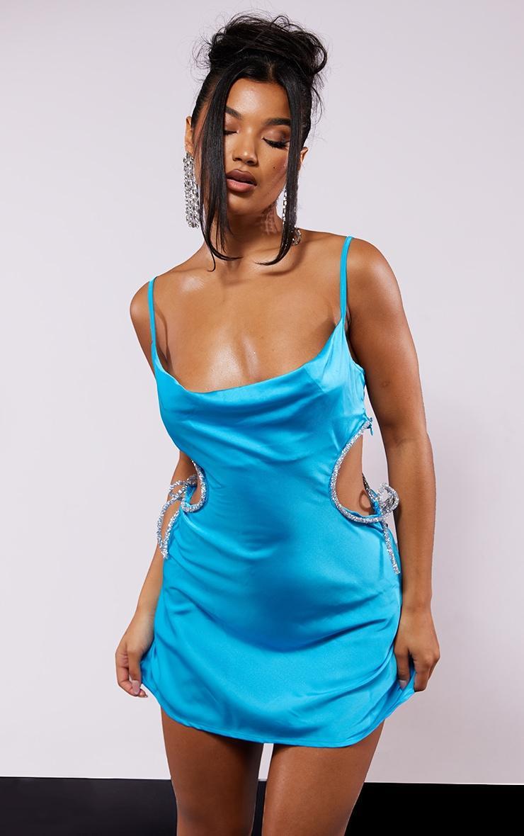 Bright Blue Glitter Bow Detail Cut Out Cami Dress product image