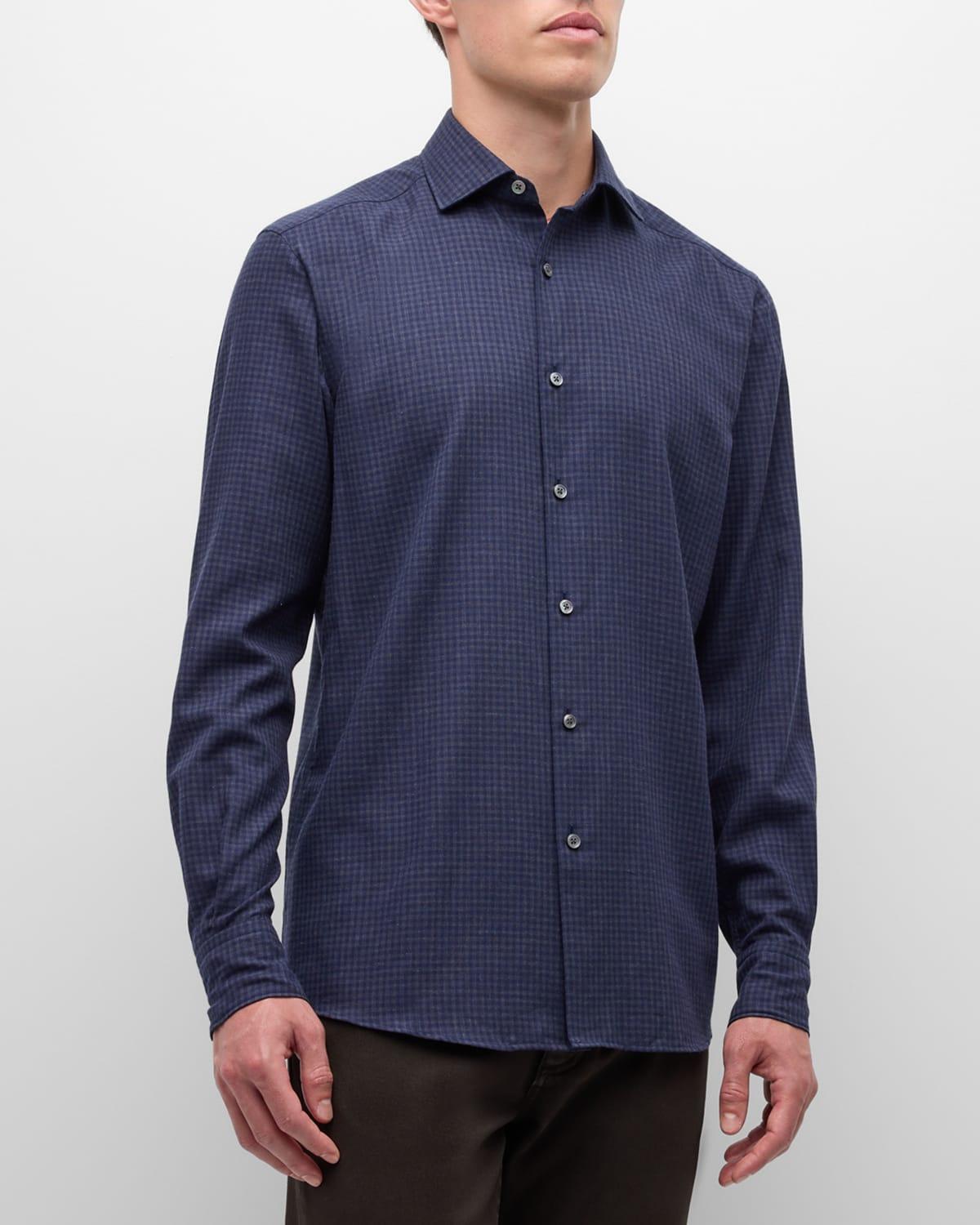 Mens Cotton and Cashmere Check Casual Button-Down Shirt Product Image