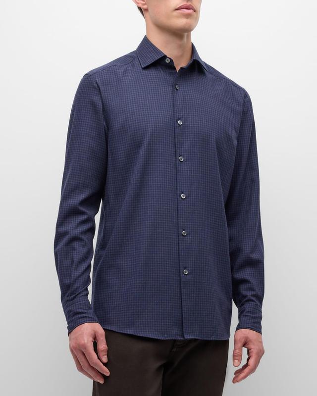 Men's Cotton and Cashmere Check Casual Button-Down Shirt Product Image