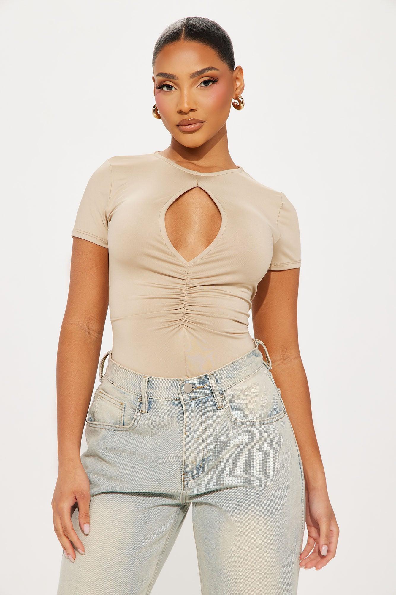 Stand Out Short Sleeve Bodysuit - Taupe Product Image