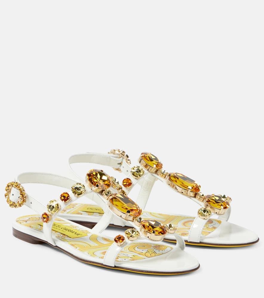 DOLCE & GABBANA Bianca Crystal-embellished Patent-leather Sandals In White Product Image