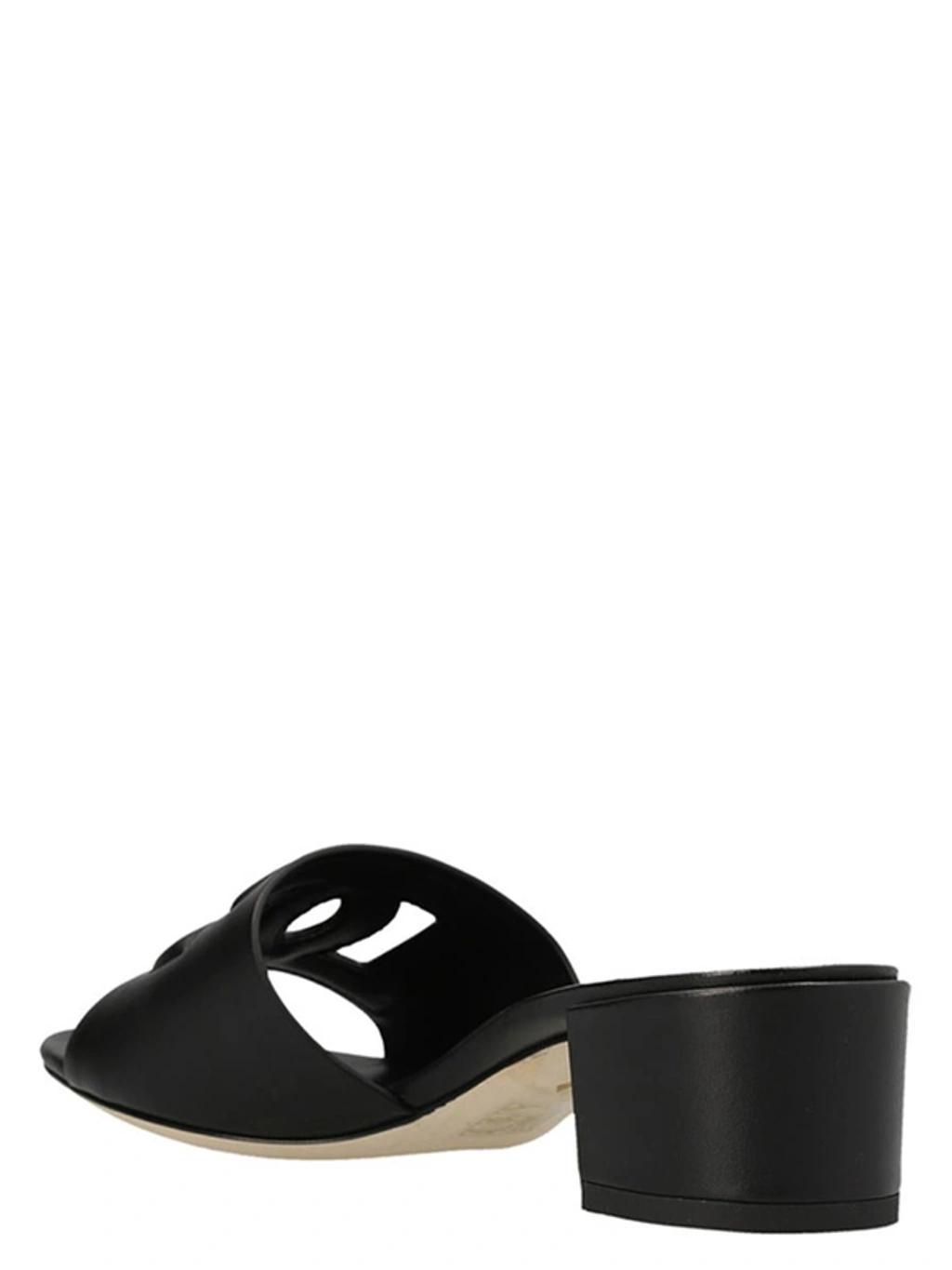 Dg Cutout Leather Sandals In Black Product Image