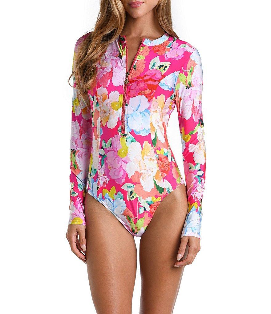 Sunshine '79 Expressive Garden Floral Print High Neck Long Sleeve Zip Front One Piece Paddle Suit Product Image