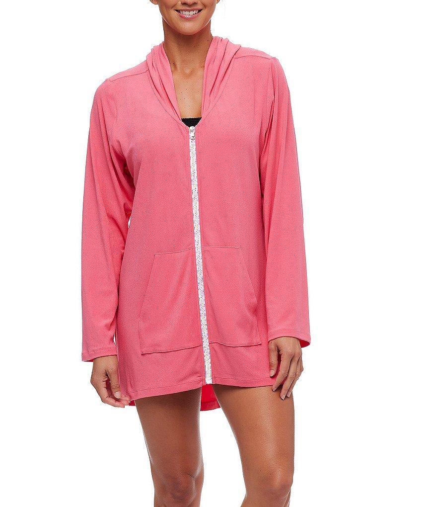 NEXT by Athena Good Karma French Terry Solid Long Sleeve Hooded Front Zip Swim Cover-Up Product Image