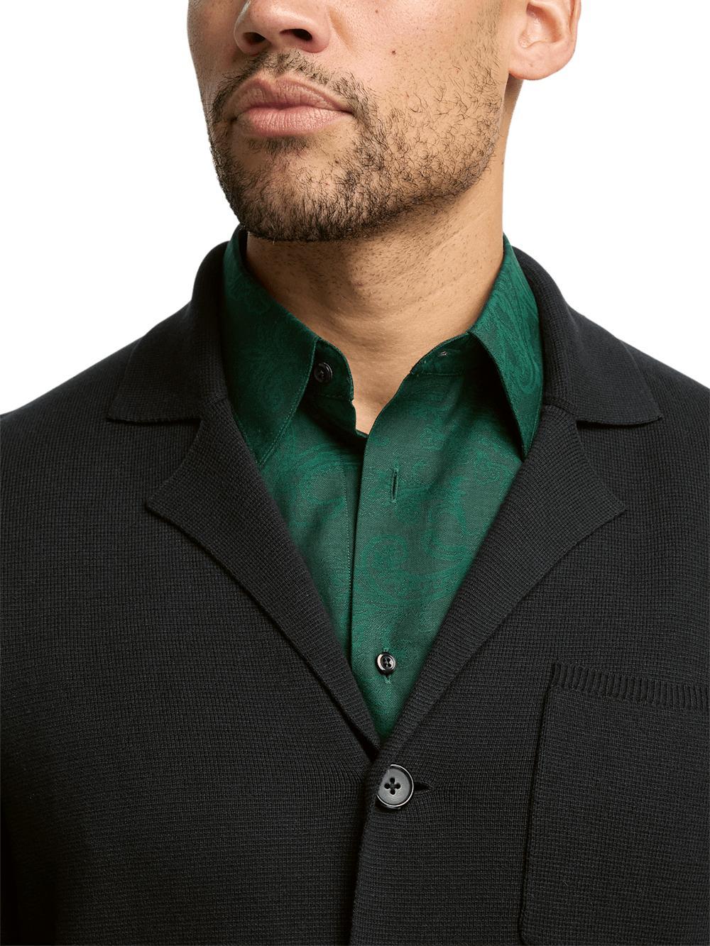 Cotton Notch Lapel Cardigan Sweater - Black Product Image