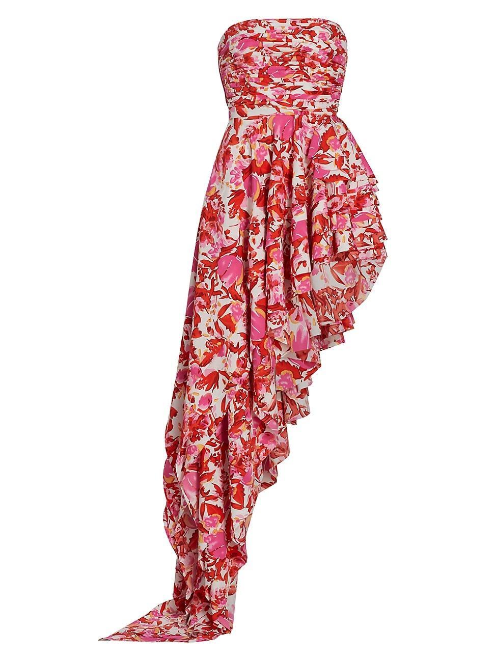 Womens Tulum Silk-Blend Floral Asymmetric Gown Product Image