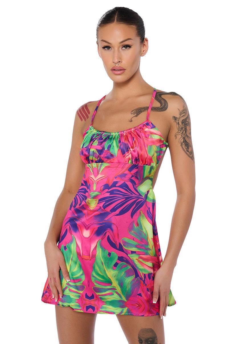 ON HOLIDAY SATIN PRINTED MINI DRESS Product Image